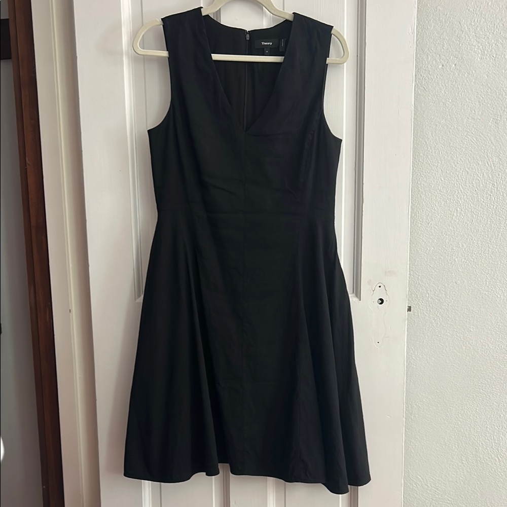 Theory Black V-Neck Mini Dress in 100% Cotton